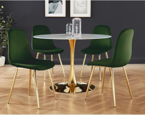 Sedia Poltrona in Velluto 4pz Sala da Pranzo Cucina Ristorante Gambe Metallo Oro Verde