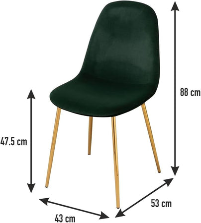 Sedia Poltrona in Velluto 4pz Sala da Pranzo Cucina Ristorante Gambe Metallo Oro Verde