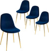 Sedia Poltrona in Velluto 4pz Sala da Pranzo Cucina Ristorante Gambe Metallo Oro Blu