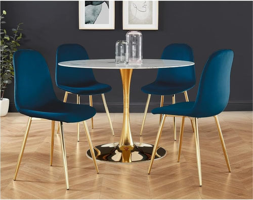 Sedia Poltrona in Velluto 4pz Sala da Pranzo Cucina Ristorante Gambe Metallo Oro Blu