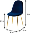 Sedia Poltrona in Velluto 4pz Sala da Pranzo Cucina Ristorante Gambe Metallo Oro Blu