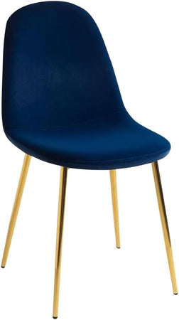 Sedia Poltrona in Velluto 4pz Sala da Pranzo Cucina Ristorante Gambe Metallo Oro Blu