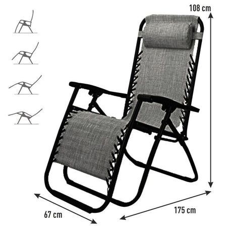Sedia Sdraio Cordonata Gravità Zero Reclinabile Pieghevole con Cuscino Grigio
