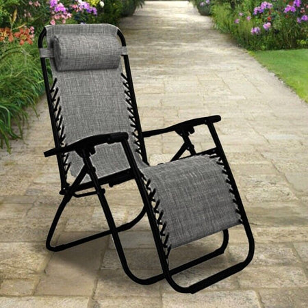 Sedia Sdraio Cordonata Gravità Zero Reclinabile Pieghevole con Cuscino Grigio