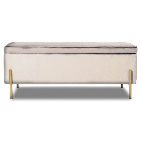 Cassapanca Pouf Contenitore Panca Sgabello Poggiapiedi Tessuto Velluto 105x44 H45cm Beige