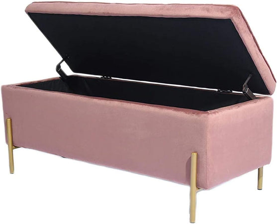 Cassapanca Pouf Contenitore Panca Sgabello Poggiapiedi Tessuto Velluto 105x44H45cm Rosa