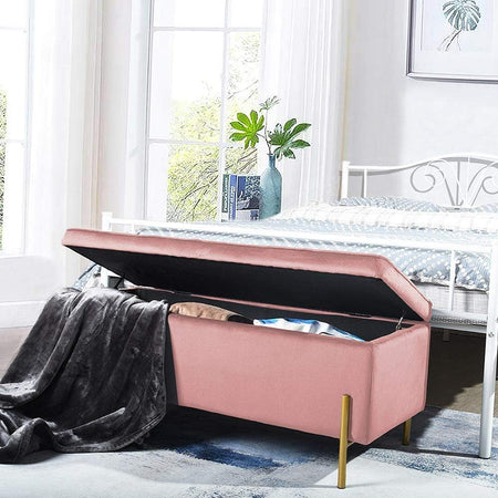 Cassapanca Pouf Contenitore Panca Sgabello Poggiapiedi Tessuto Velluto 105x44H45cm Rosa