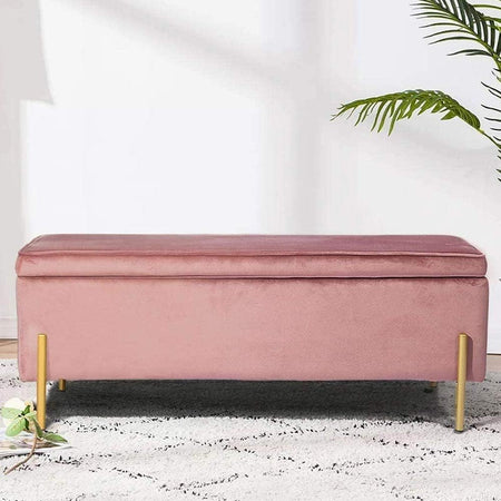 Cassapanca Pouf Contenitore Panca Sgabello Poggiapiedi Tessuto Velluto 105x44H45cm Rosa