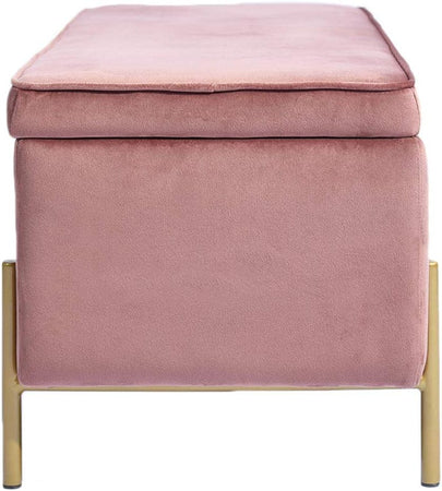 Cassapanca Pouf Contenitore Panca Sgabello Poggiapiedi Tessuto Velluto 105x44H45cm Rosa