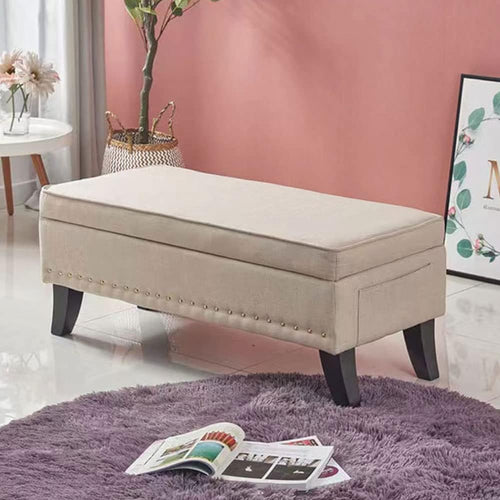 Pouf Cassapanca Panca Contenitore Poggiapiedi Rivestimento Tessuto Morbido Capiente Beige