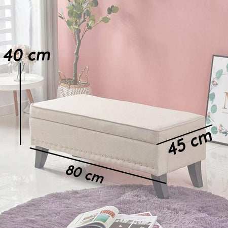 Pouf Cassapanca Panca Contenitore Poggiapiedi Rivestimento Tessuto Morbido Capiente Beige