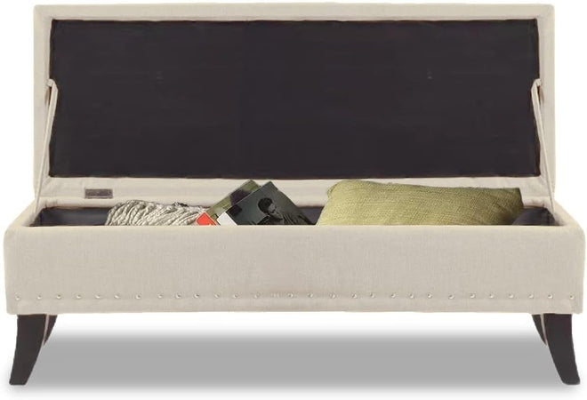 Pouf Cassapanca Panca Contenitore Poggiapiedi Rivestimento Tessuto Morbido Capiente Beige