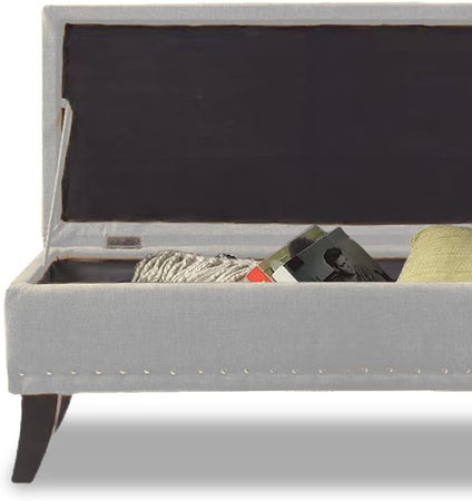 Pouf Cassapanca Panca Contenitore Poggiapiedi Rivestimento Tessuto Morbido Capiente Grigio