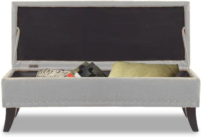 Pouf Cassapanca Panca Contenitore Poggiapiedi Rivestimento Tessuto Morbido Capiente Grigio