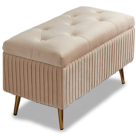 Cassapanca Pouf Contenitore Panca Sgabello in Tessuto Velluto 80x40 H45cm Beige