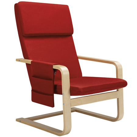 Sedia Poltrona Relax Ergonomica Rivestimento Cotone Rosso Borsa Laterale 2 Scomparti