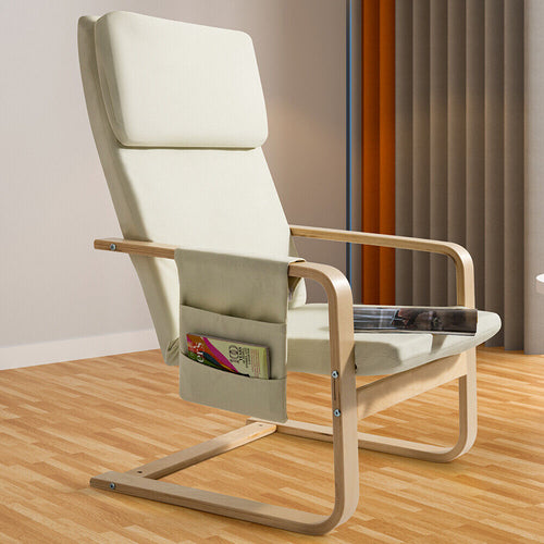 Sedia Poltrona Relax Ergonomica Rivestimento Cotone Beige Borsa Laterale 2 Scomparti