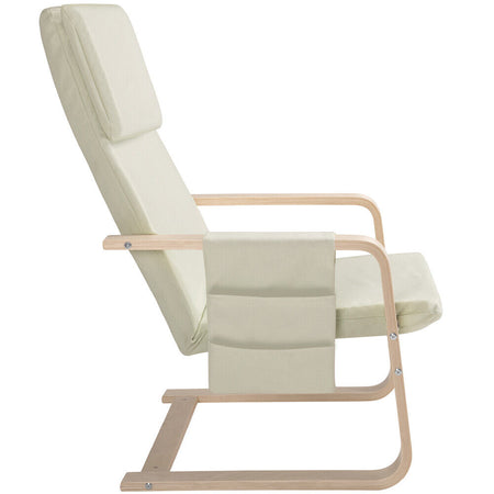 Sedia Poltrona Relax Ergonomica Rivestimento Cotone Beige Borsa Laterale 2 Scomparti
