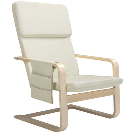 Sedia Poltrona Relax Ergonomica Rivestimento Cotone Beige Borsa Laterale 2 Scomparti