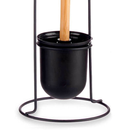 Piantana da Bagno Porta Rotolo Porta Scopino Metallo Nero con bambù Salvaspazio