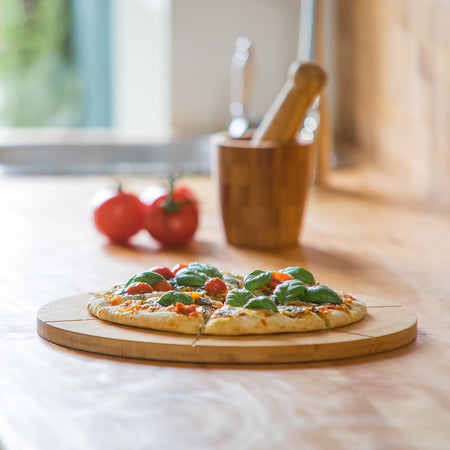 Tagliere Pizza Bambù 35cm con Rotella Taglia Pizza Ecologico e Robusto (8 Spicchi)