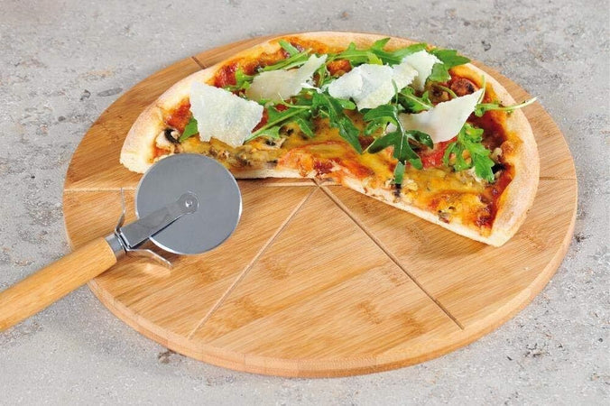 Tagliere Pizza Bambù 35cm con Rotella Taglia Pizza Ecologico e Robusto (8 Spicchi)