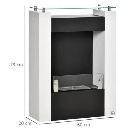 Camino Stufa Bioetanolo con Serbatoio da 1.5LT in Acciaio e Vetro 60x20 H79cm