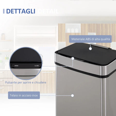 Pattumiera Automatica con Sensore 3 Scomparti e Coperchio Rimovibile, Acciaio e ABS