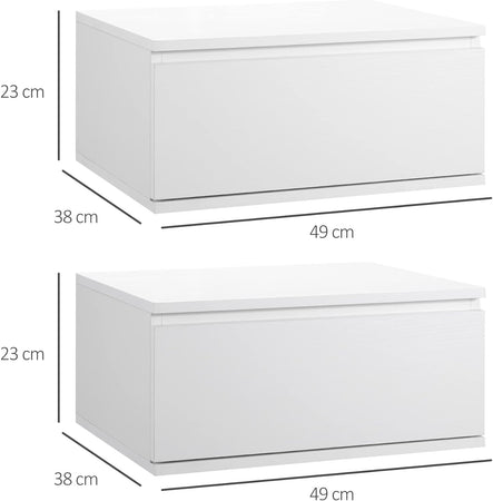 Comodino Sospeso Kit 2pz Bianco Moderno con Cassetto