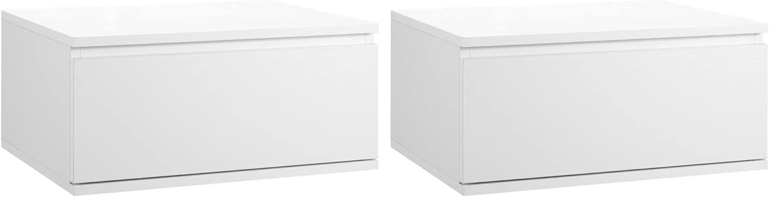 Comodino Sospeso Kit 2pz Bianco Moderno con Cassetto