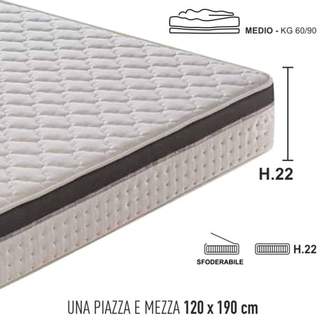 Materasso Stratus Memory Foam H22CM Sfoderabile Anallergico Fascia3D 120x190cm