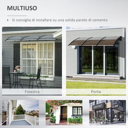 Pensilina Tettoia da Esterno in Policarbonato e Alluminio 303x100x26 cm