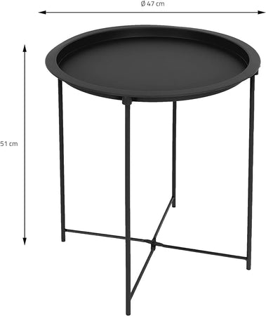Tavolino da Salotto con Vassoio Tondo Metallo Moderno 35x35 H 50,5 cm Nero