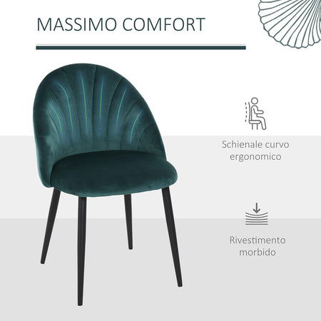 Coppia Sedia in Velluto Sala da Pranzo Verde Bosco Schienale Ergonomico