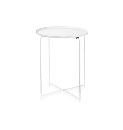 Tavolino da Salotto con Vassoio Tondo Metallo Moderno 35x35 H 50.5 cm Bianco