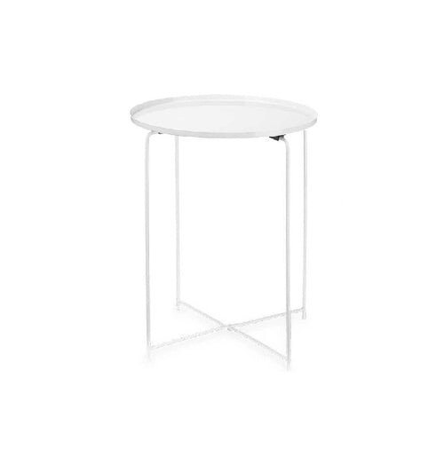 Tavolino da Salotto con Vassoio Tondo Metallo Moderno 35x35 H 50.5 cm Bianco