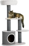 Albero per Gatti, Lettino Casetta e Tira graffi, 55.5x30.5 H 98 cm, Bianco Grigio