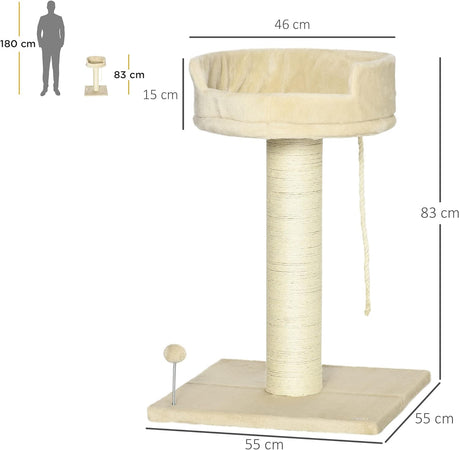 Albero Tira graffi per Gatti, Rivestimento in Peluche 55x55x83cm, (Beige)