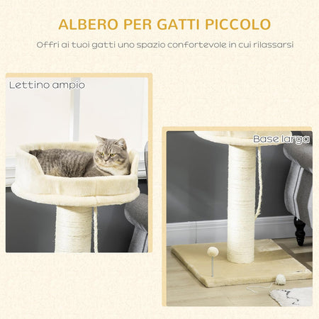 Albero Tira graffi per Gatti, Rivestimento in Peluche 55x55x83cm, (Beige)