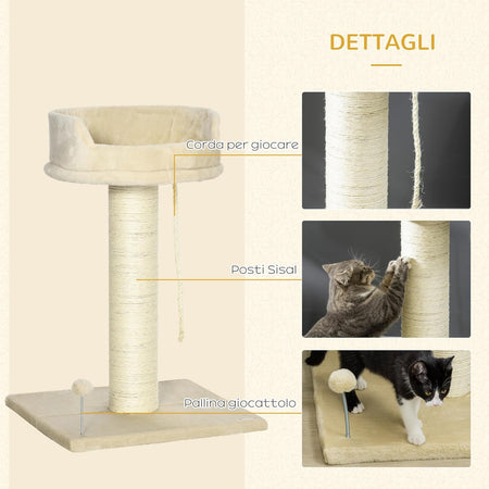 Albero Tira graffi per Gatti, Rivestimento in Peluche 55x55x83cm, (Beige)