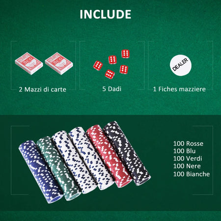 Valigetta Poker Professionale 500 Fiches e 2 Mazzi per Texas hold'em e Blackjack