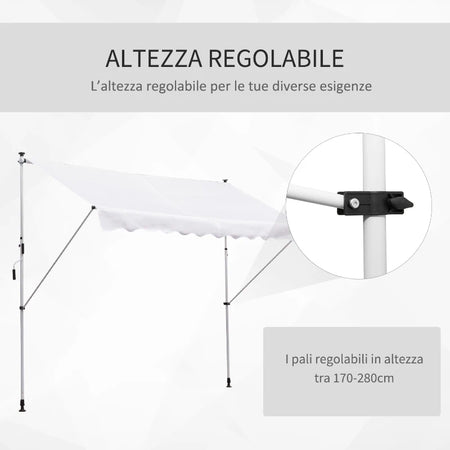 Tenda da Sole a Bracci, con Manovella e Struttura Telescopica, 3x1.5m (Bianco)