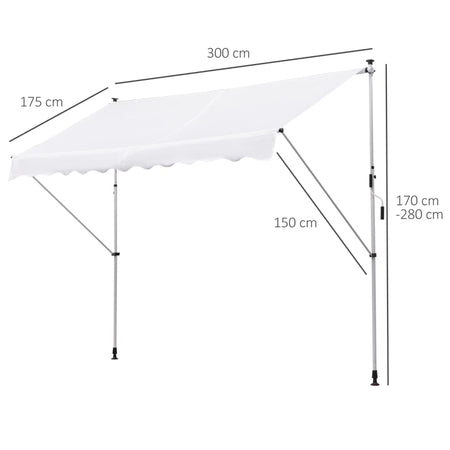 Tenda da Sole a Bracci, con Manovella e Struttura Telescopica, 3x1.5m (Bianco)