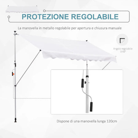 Tenda da Sole a Bracci, con Manovella e Struttura Telescopica, 3x1.5m (Bianco)