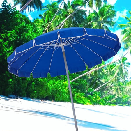 Ombrellone Spiaggia Antivento 16 stecche in fibra di vetro Struttura Alluminio Anti UV 220 Blu