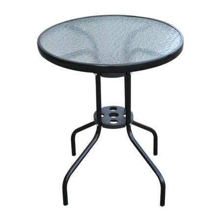 Tavolo Rotondo in Vetro Temperato, da Giardino, Φ60 x 70cm (Nero)