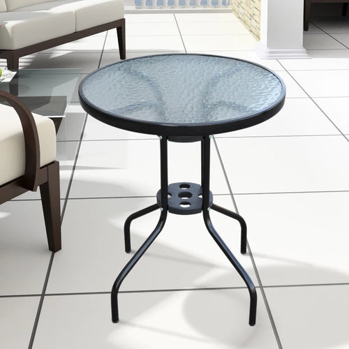 Tavolo Rotondo in Vetro Temperato, da Giardino, Φ60 x 70cm (Nero)