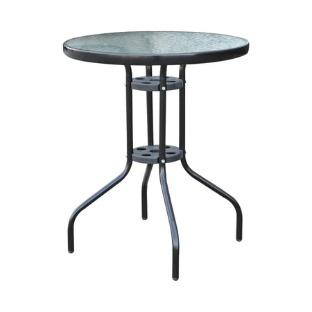 Tavolo Rotondo in Vetro Temperato, da Giardino, Φ60 x 70cm (Nero)