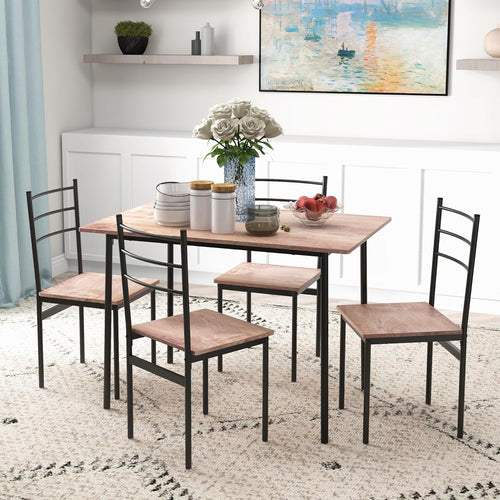 Set Tavolo e Sedie 5pz Salvaspazio Rettangolare 110x70x75 cm e 4 Sedie (Marrone e Nero)