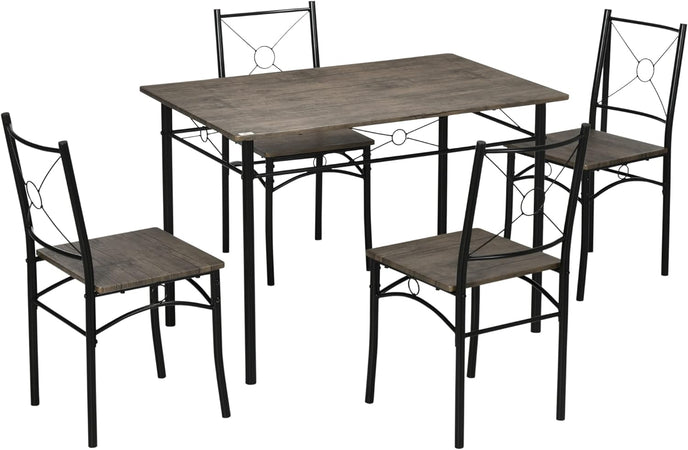 Tavolo Da Pranzo con 4 Sedie, Set 5 Pezzi in MDF e Metallo 110L x 70P x 75Acm